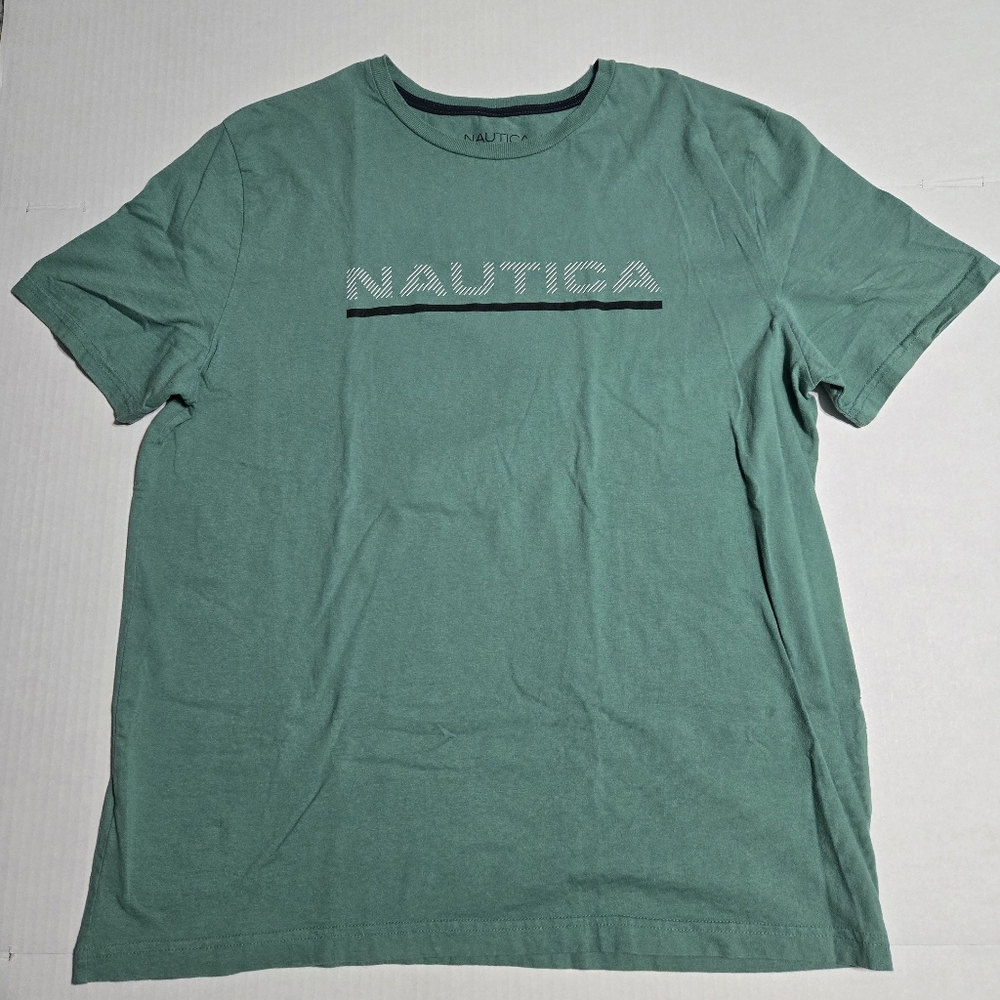 Nautica Men's Green T-Shirt Size XL Teal Short Sleeve Graphic Logo Pullover